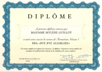 9.5.1_diplôme allergies 1_Mylène GUILLOT Magnétiseuse Rebouteuse Relaxologue
