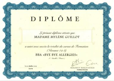 Diplôme Bye Bye Allergies_Mylène GUILLOT Magnétiseuse Rebouteuse Relaxologue